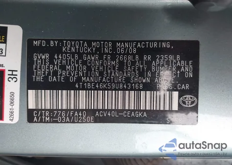 2009 Toyota Camry Xle из США, поврежденный, VIN 4T1BE46K59U843168